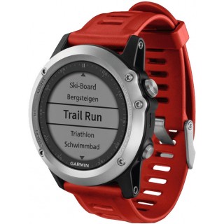 Умные часы cеребряные с красным ремешком и пульсометром Garmin Fenix 3 HRM