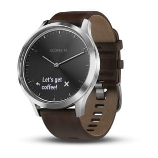 Умные часы серебристые с темно-коричневым кожаным ремешком Garmin Vivomove HR