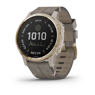 Умные часы золотистые с серым замшевым ремешком Garmin Fenix 6s Pro Solar
