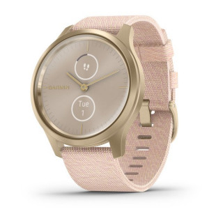 Умные часы светло-золотистые с плетеным нейлоновым розовым ремешком Garmin Vivomove Style