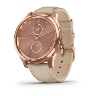 Умные часы розовое золото PVD 18K со светло-песочным ремешком из итальянской кожи Garmin Vivomove Luxe