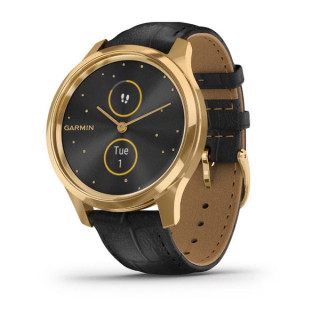 Умные часы золотые с черным кожаным ремешком Garmin Vivomove Luxe