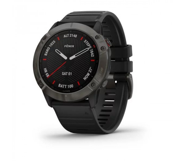 Умные часы серые DLC с черным ремешком Garmin Fenix 6X Sapphire